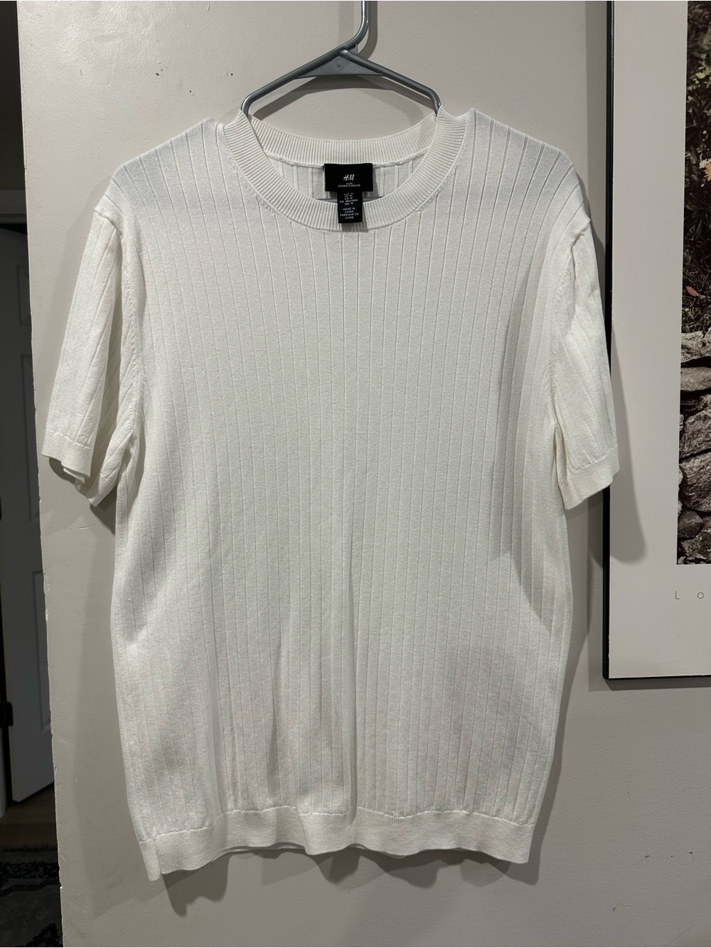 H&M Men’s White Ribbed Short Sleeve Crew Neck Shirt